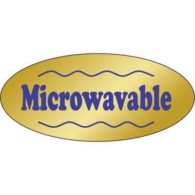 Label - Microwavable Blue On Gold 0.875x1.9 In. Oval 500/Roll