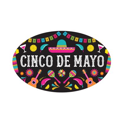 Label - Cinco De Mayo 4 Color Process 1.25x2 In. Oval 500/rl