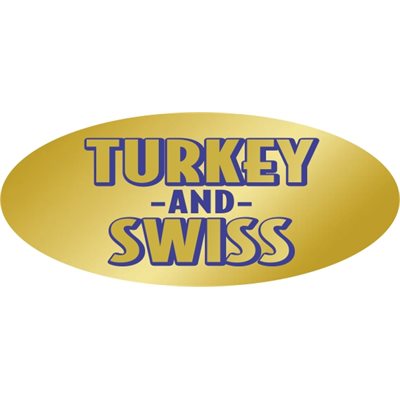 Label - Turkey And Swiss Blue On Gold 0.875x1.9 In. Oval 500/Roll