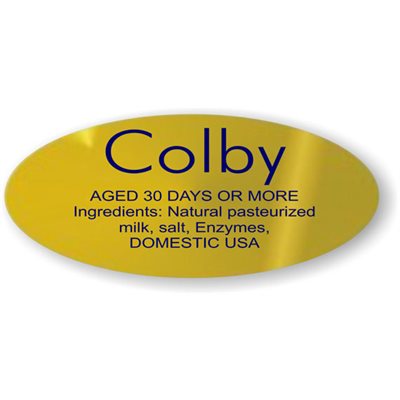 Label - Colby W/ing Blue On Gold 0.875x1.9 In. Oval 500/Roll