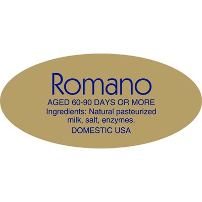 Label - Romano Cheese W/ing Blue On Gold 0.875x1.9 In. Oval 500/Roll