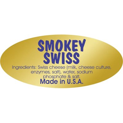 Label - Smokey Swiss Blue On Gold 0.875x1.9 In. Oval 500/Roll