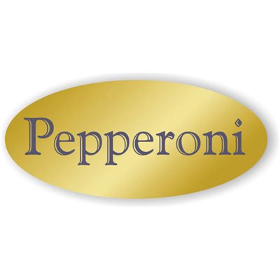 Label - Pepperoni Blue On Gold 0.875x1.9 In. Oval 500/Roll