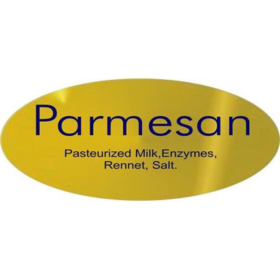 Label - Parmesan W/ing Blue On Gold 0.875x1.9 In. Oval 500/Roll