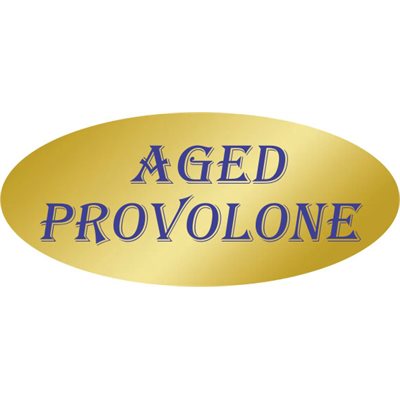 Label - Aged Provolone Blue On Gold 0.875x1.9 In. Oval 500/Roll