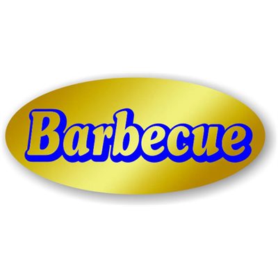 Label - Barbecue Blue On Gold 0.875x1.9 In. Oval 500/Roll