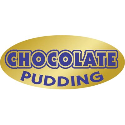Label - Chocolate Pudding Blue On Gold 0.875x1.9 In. Oval 500/Roll