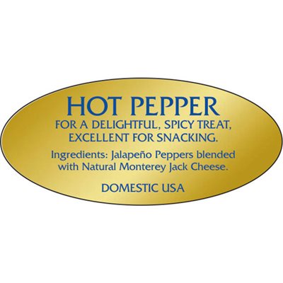 Label - Hot Pepper W/descr Blue On Gold 0.875x1.9 In. Oval 500/Roll