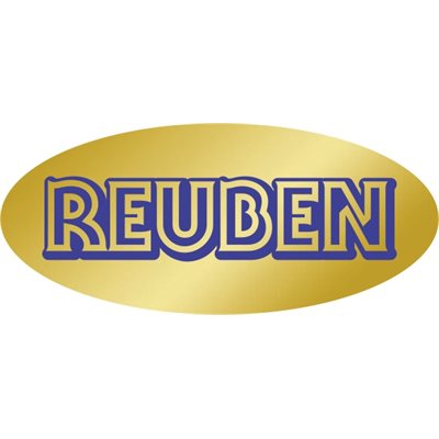Label - Reuben Blue On Gold 0.875x1.9 In. Oval 500/Roll
