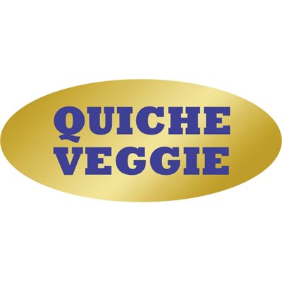 Label - Quiche Veggie Blue On Gold 0.875x1.9 In. Oval 500/Roll
