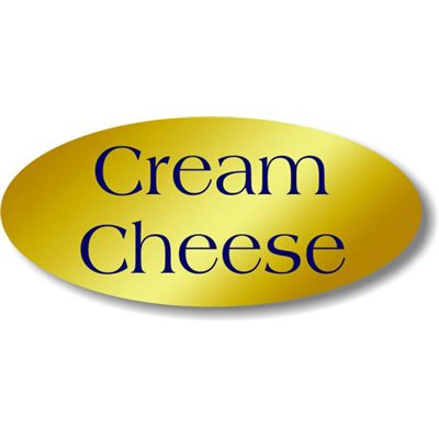 Label - Cream Cheese Blue On Gold 0.875x1.9 In. Oval 500/Roll