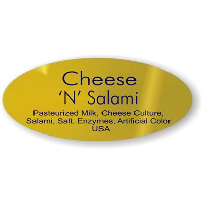 Label - Cheese N Salami W/ing Blue On Gold 0.875x1.9 In. Oval 500/Roll