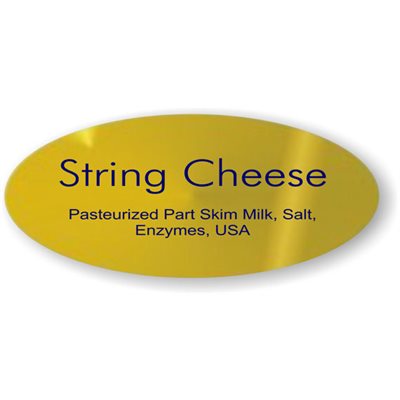 Label - String Cheese W/ing Blue On Gold 0.875x1.9 In. Oval 500/Roll