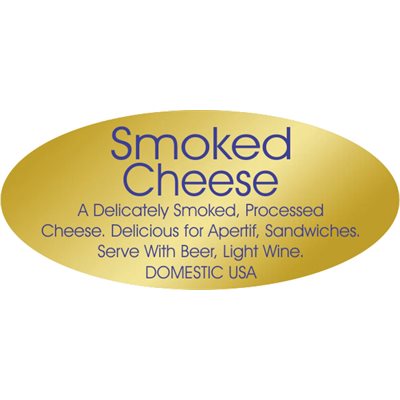 Label - Smoked Cheese Blue On Gold 0.875x1.9 In. Oval 500/Roll