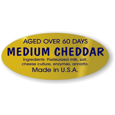 Label - Medium Cheddar (aged Over 60) Blue On Gold 0.875x1.9 In. Oval 500/Roll