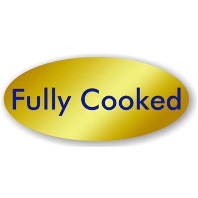 Label - Fully Cooked Blue On Gold 0.875x1.9 In. Oval 500/Roll