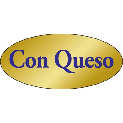 Label - Con Queso Blue On Gold 0.875x1.9 In. Oval 500/Roll