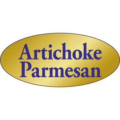 Label - Artichoke Parmesan Blue On Gold 0.875x1.9 In. Oval 500/Roll