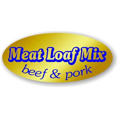 Label - Meat Loaf Mix Beef & Pork Blue On Gold 0.875x1.9 In. Oval 500/Roll