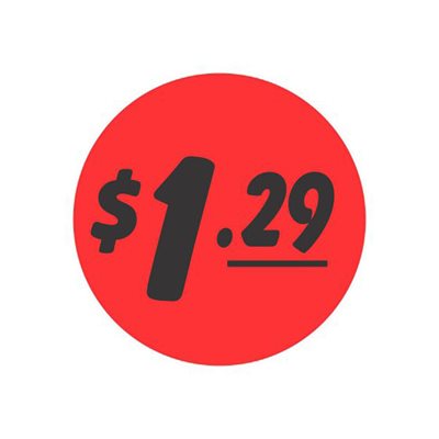 Label - $1.29 Black On Red 1.25 In. Circle 1M/Roll