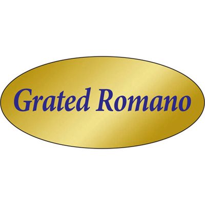 Label - Grated Romano Blue On Gold 0.875x1.9 In. Oval 500/Roll