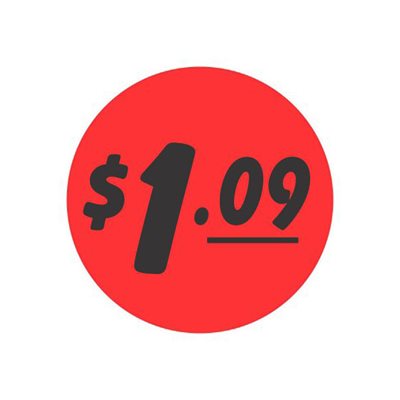 Label - $1.09 Black On Red 1.25 In. Circle 1M/Roll