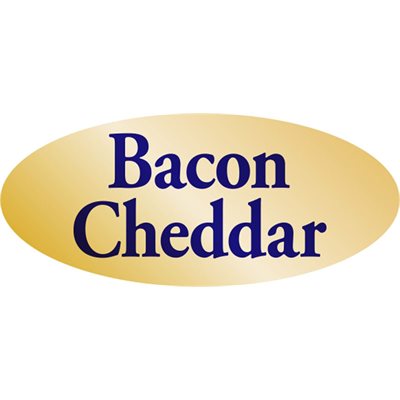 Label - Bacon Cheddar Blue On Gold 0.875x1.9 In. Oval 500/Roll