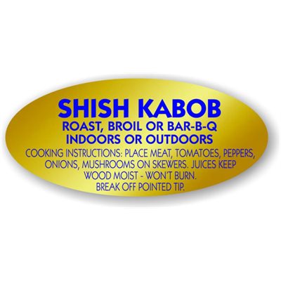 Label - Shish Kabob-Roast,Broil.... Blue On Gold 0.875x1.9 In. Oval 500/Roll