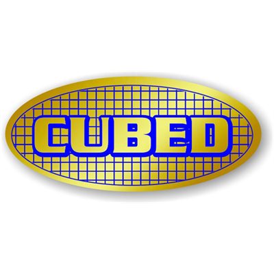Label - Cubed Blue On Gold 0.875x1.9 In. Oval 500/Roll