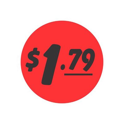 Label - $1.79 Black On Red 1.25 In. Circle 1M/Roll