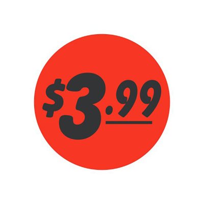 Label - $3.99 Black On Red 1.25 In. Circle 1M/Roll