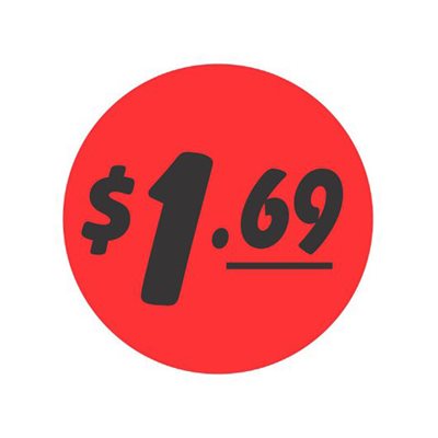 Label - $1.69 Black On Red 1.25 In. Circle 1M/Roll