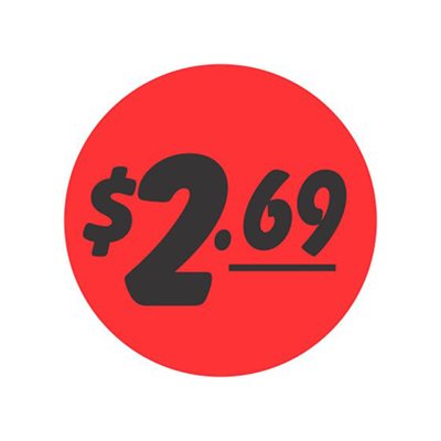 Label - $2.69 Black On Red 1.25 In. Circle 1M/Roll