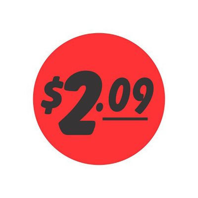 Label - $2.09 Black On Red 1.25 In. Circle 1M/Roll