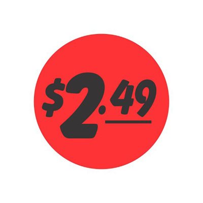 Label - $2.49 Black On Red 1.25 In. Circle 1M/Roll