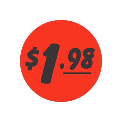 Label - $1.98 Black On Red 1.25 In. Circle 1M/Roll