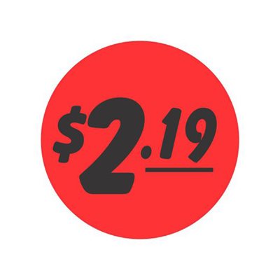 Label - $2.19 Black On Red 1.25 In. Circle 1M/Roll