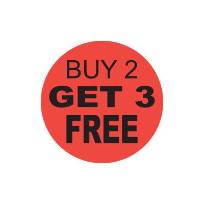 Label - Buy 2 Get 3 Free Black On Red 1.25 In. Circle 1M/Roll