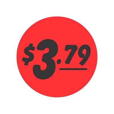 Label - $3.79 Black On Red 1.25 In. Circle 1M/Roll