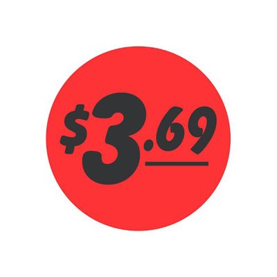 Label - $3.69 Black On Red 1.25 In. Circle 1M/Roll