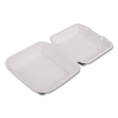 Eco-Products Molded Fiber Hinged Clamshell Containers 8x8x3 White Sugarcane 200/Case