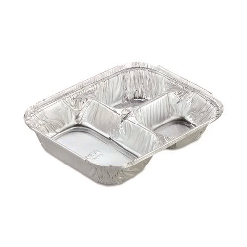 HFA Aluminum Oblong Container With Lid 3-compartment 24 Oz 8.5x6.38x1.47 Silver 500/Case