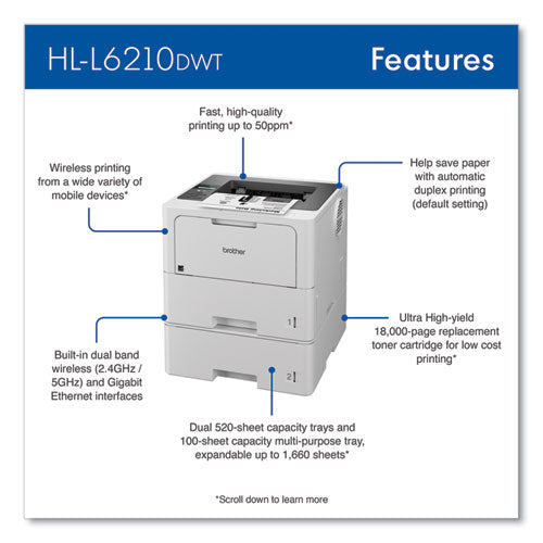 Brother Hl-l6210dwt Business Monochrome Laser Printer With Dual Paper Trays