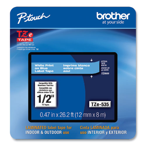 Brother P-Touch Tze Laminated Removable Label Tapes 0.47"x26.2 Ft White On Blue