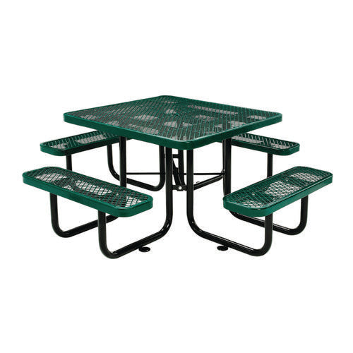 Global Industrial Expanded Steel Picnic Table Square 81x81x29.5 Green Top Green Base/legs