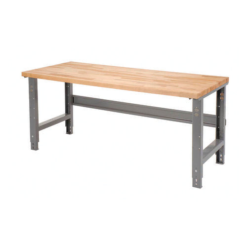 Global Industrial Standard Duty Butcher Block Top Adjustable Height Workbench 2000 Lbs 72x36x30.88 To 36.88 Maple/gray