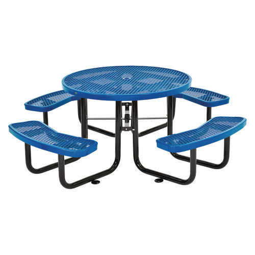 Global Industrial Expanded Steel Picnic Table Round 46" Diax29.5"h Blue Top Blue Base/legs