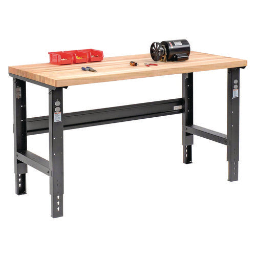 Global Industrial Standard Duty Butcher Block Top Adjustable Height Workbench 2000 Lbs 60x30x30.88 To 36.88 Black