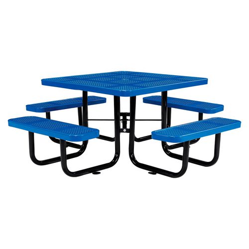 Global Industrial Perforated Steel Picnic Table Square 81x81x29.5 Blue Top Blue Base/legs