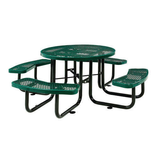 Global Industrial Expanded Steel Picnic Table Round 46" Diax29.5"h Green Top Green Base/legs